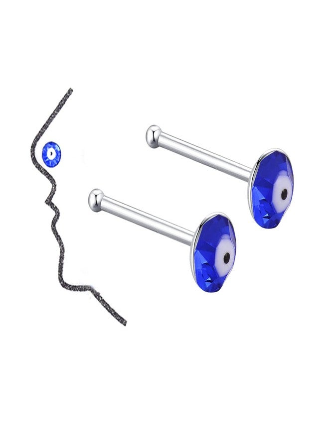 FORUBUS S925 Evil Eye Nose Studs, Sterling Silver Bar, Blue Turkish Evil Eye Crystal Nose Ring Labret Lip Studs Ear Studs Body Piercing Jewelry for Women-evil eye - Image 1